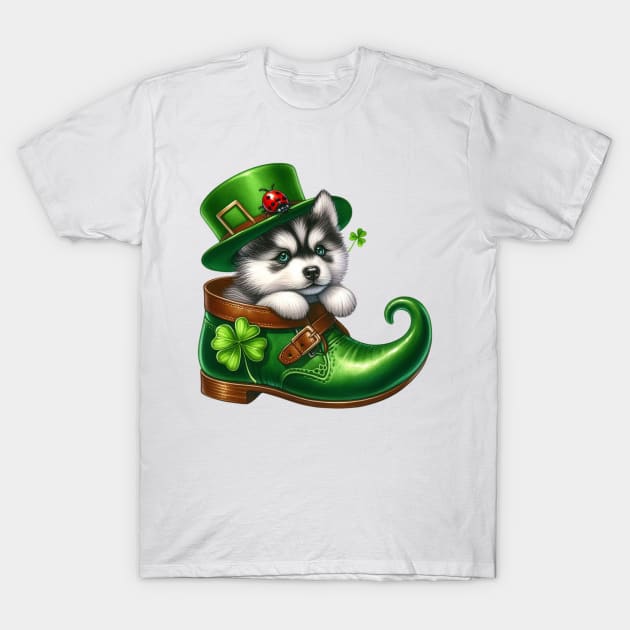 Siberian Husky Dog Shoes For Patricks Day T-Shirt by Chromatic Fusion Studio